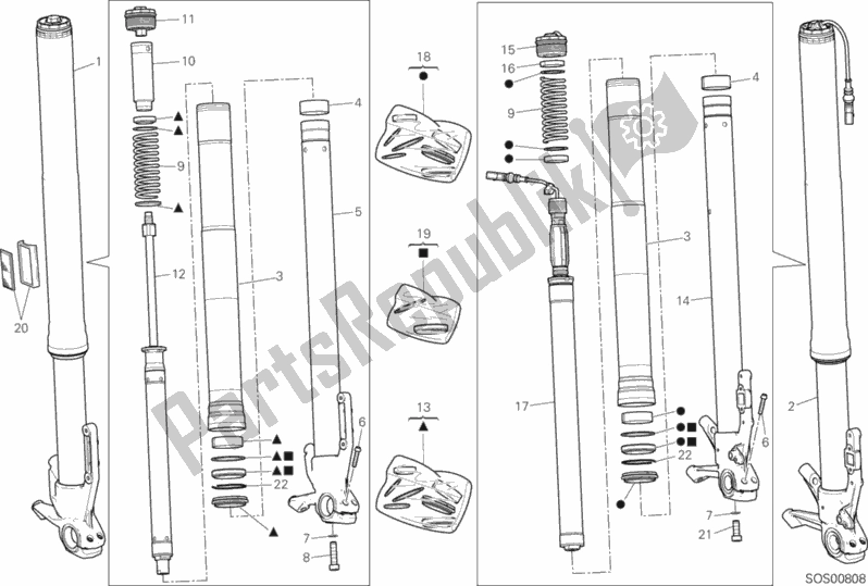 All parts for the Front Fork of the Ducati Multistrada 1200 Enduro Thailand 2016